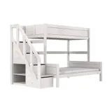 LIFETIME Kidsrooms Stapelbed Familie Met Trapkast - 90/140x200 cm - Premium Rolbodem - White Wash 