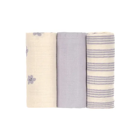 Lässig Tiny Team Swaddle & Burp Doeken - 3 Stuks - 60 x 60 cm - Pastel Lila  