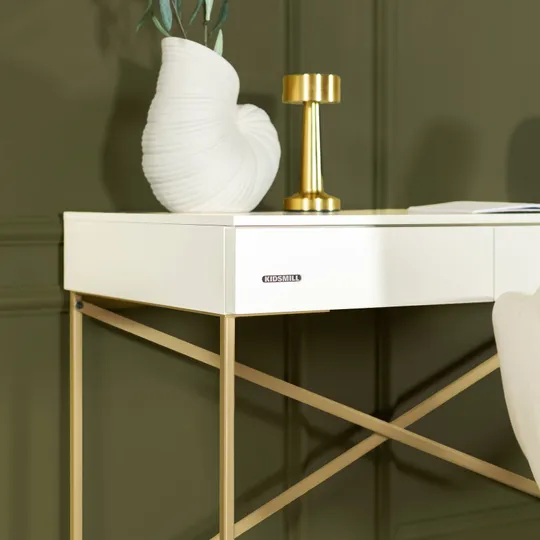 Kidsmill Intense II Kinderkamer Wit / Patinated Brass | Bedbank 90 x 200 cm + Bureau