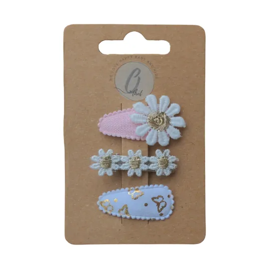 Ootje kadootje Linnen Haarclip - Margrietjes Wit / Vlinder Met Gouden Accent - 3 Stuks