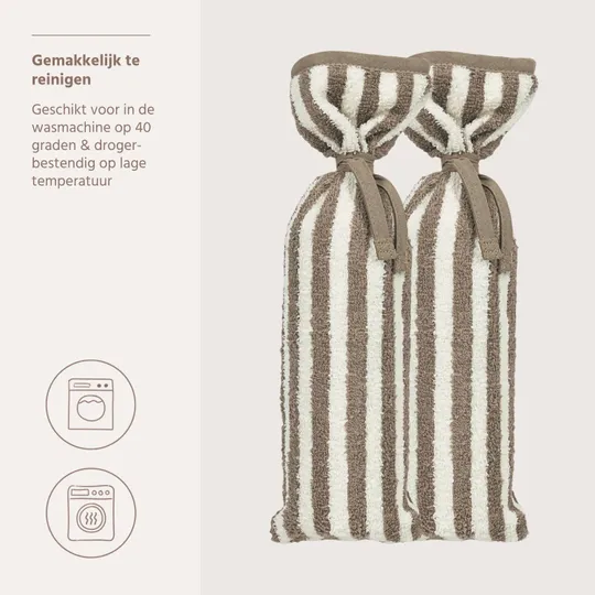 Meyco Kruikenzak - Badstof Jacquard Fat Stripe - Taupe - 2-pack