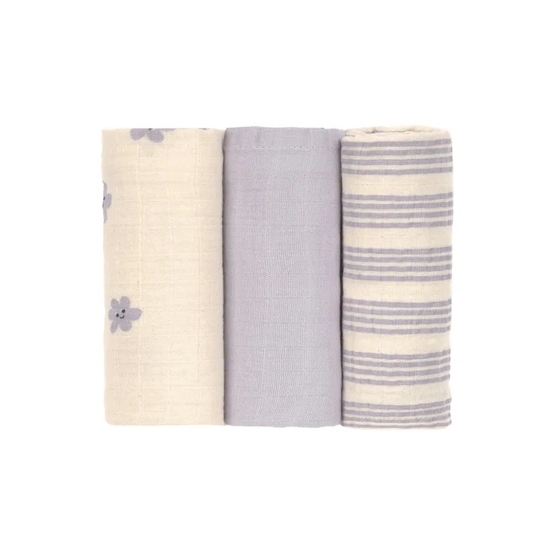Lässig Tiny Team Swaddle & Burp Doeken - 3 Stuks - 60 x 60 cm - Pastel Lila