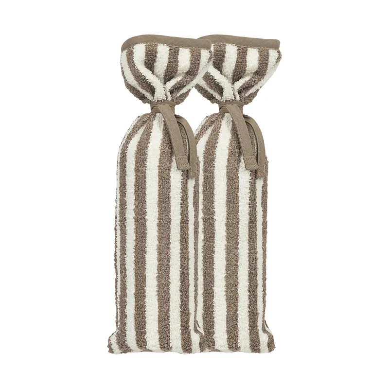 Meyco Kruikenzak - Badstof Jacquard Fat Stripe - Taupe - 2-pack