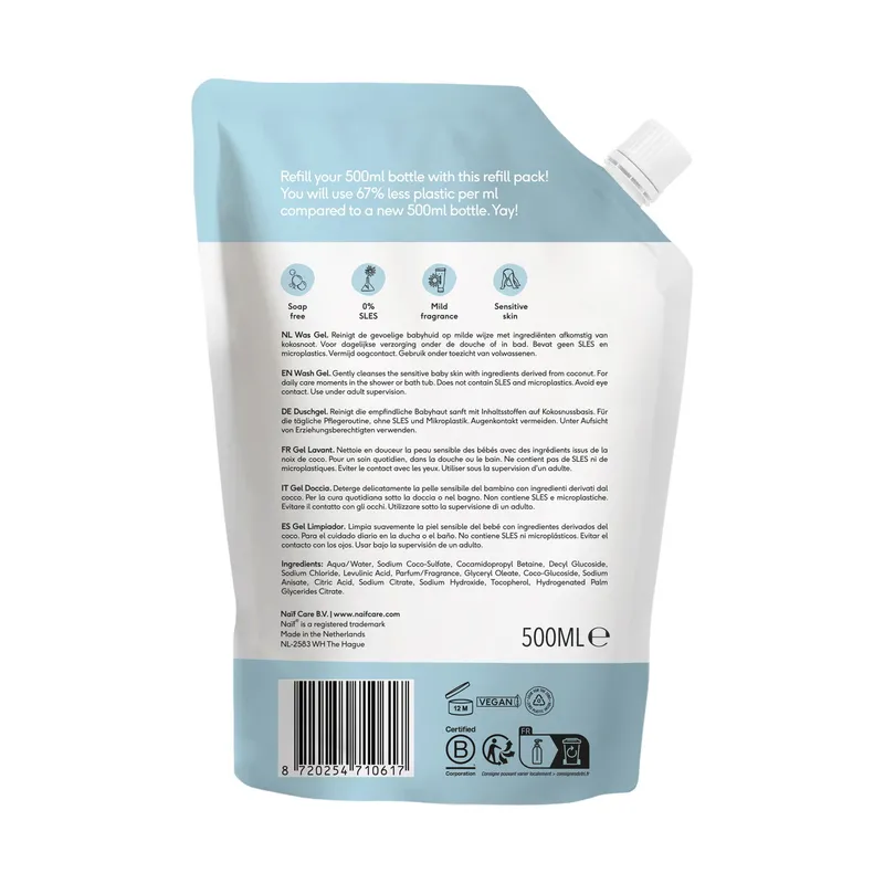 Naïf Navulverpakking Reinigende Wasgel Voor Baby & Kind 500 ml