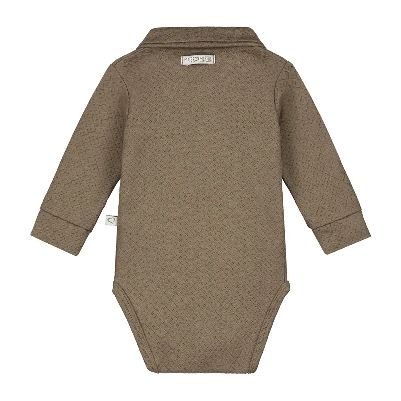 Mats & Merthe Noah Romper Met Kraag Lange Mouw Taupe 1 Mnd