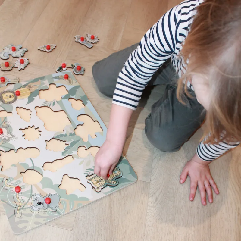 Jep! Kids Houten Knopjespuzzel - Jungle - Multicolor