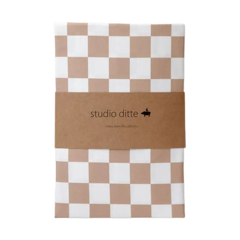 Studio Ditte Hoeslaken Blokjes Toffee - 90x200 cm