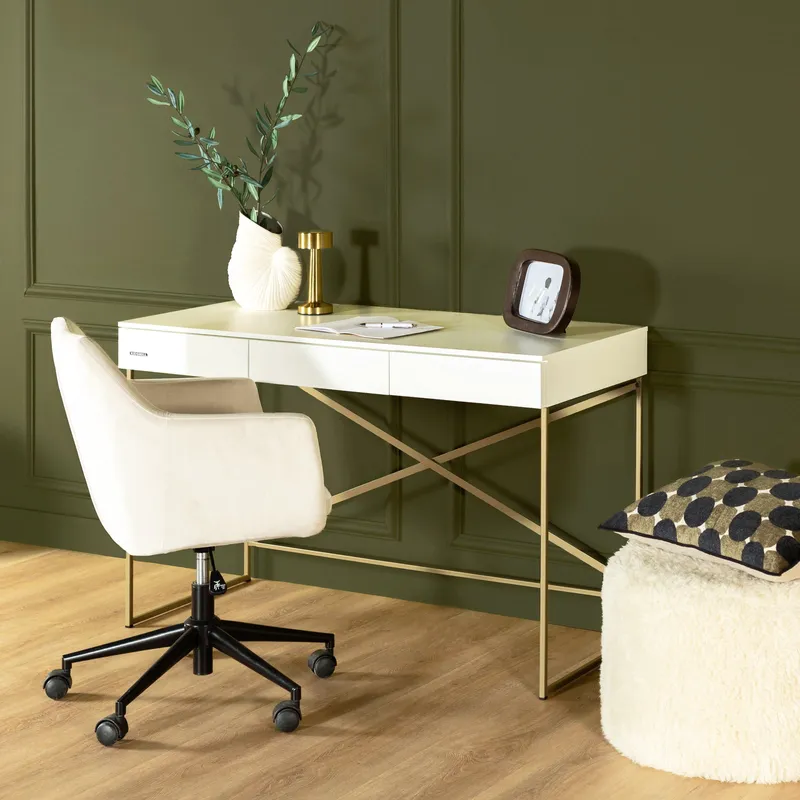 Kidsmill Intense II Kinderkamer Wit / Patinated Brass | Bedbank 90 x 200 cm + Bureau
