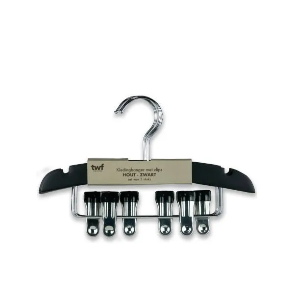 TWF Kledinghanger Met Clips - 3 Stuks - Hout