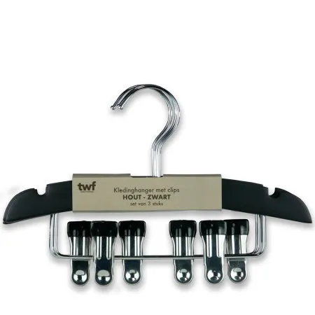 TWF Kledinghanger Met Clips - 3 Stuks - Hout