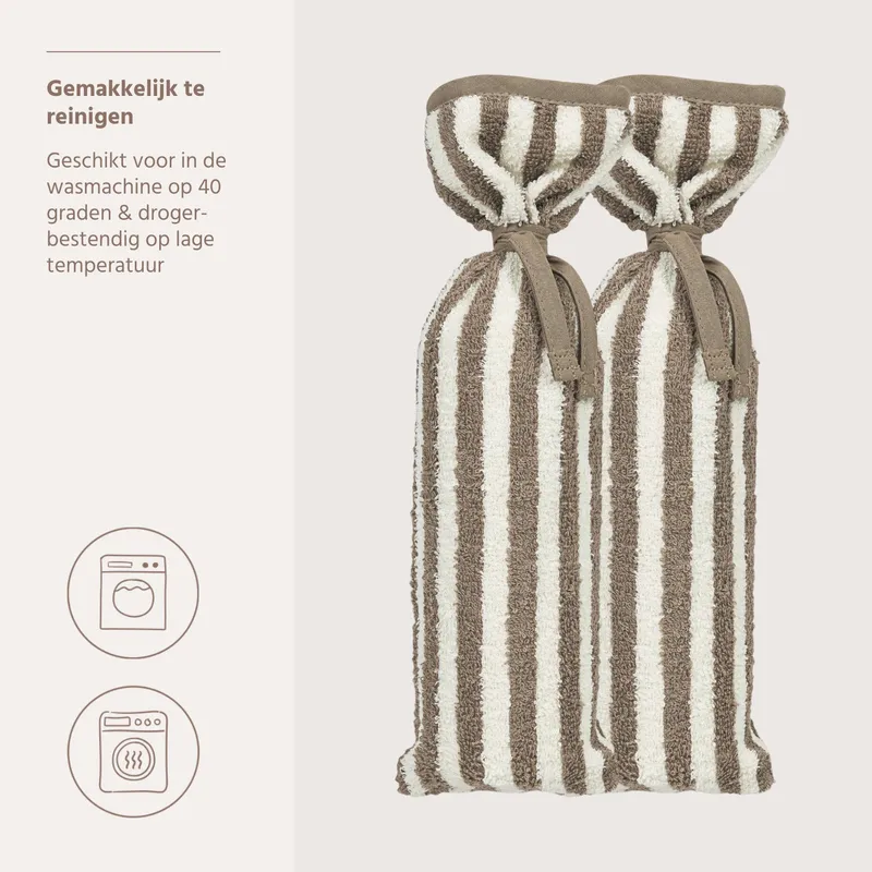 Meyco Kruikenzak - Badstof Jacquard Fat Stripe - Taupe - 2-pack