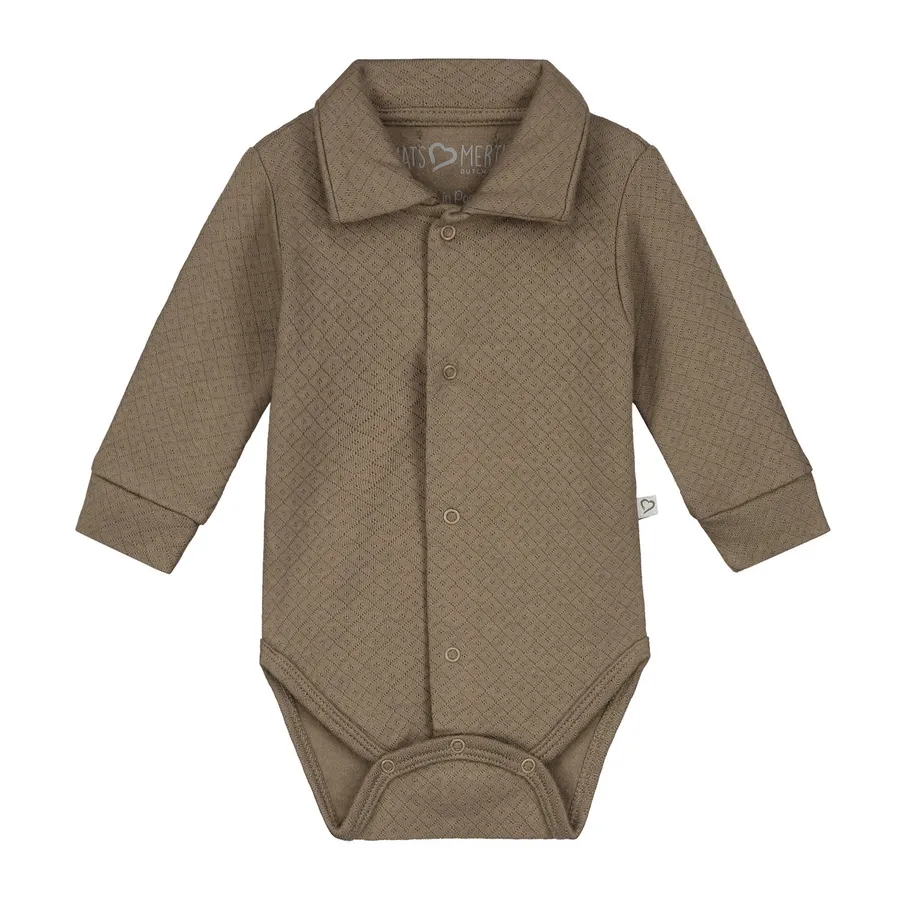 Mats & Merthe Noah Romper Met Kraag Lange Mouw Taupe 1 Mnd