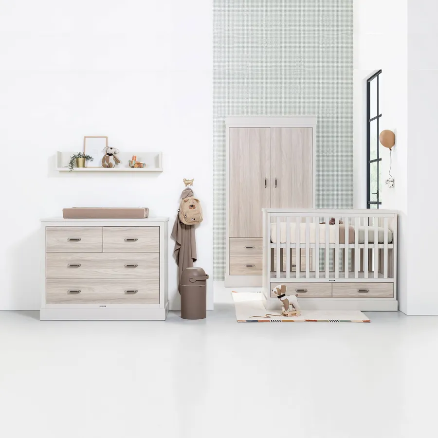 Kidsmill Newport Babykamer Incl. RVS Grepen - Oatmeal / Eiken