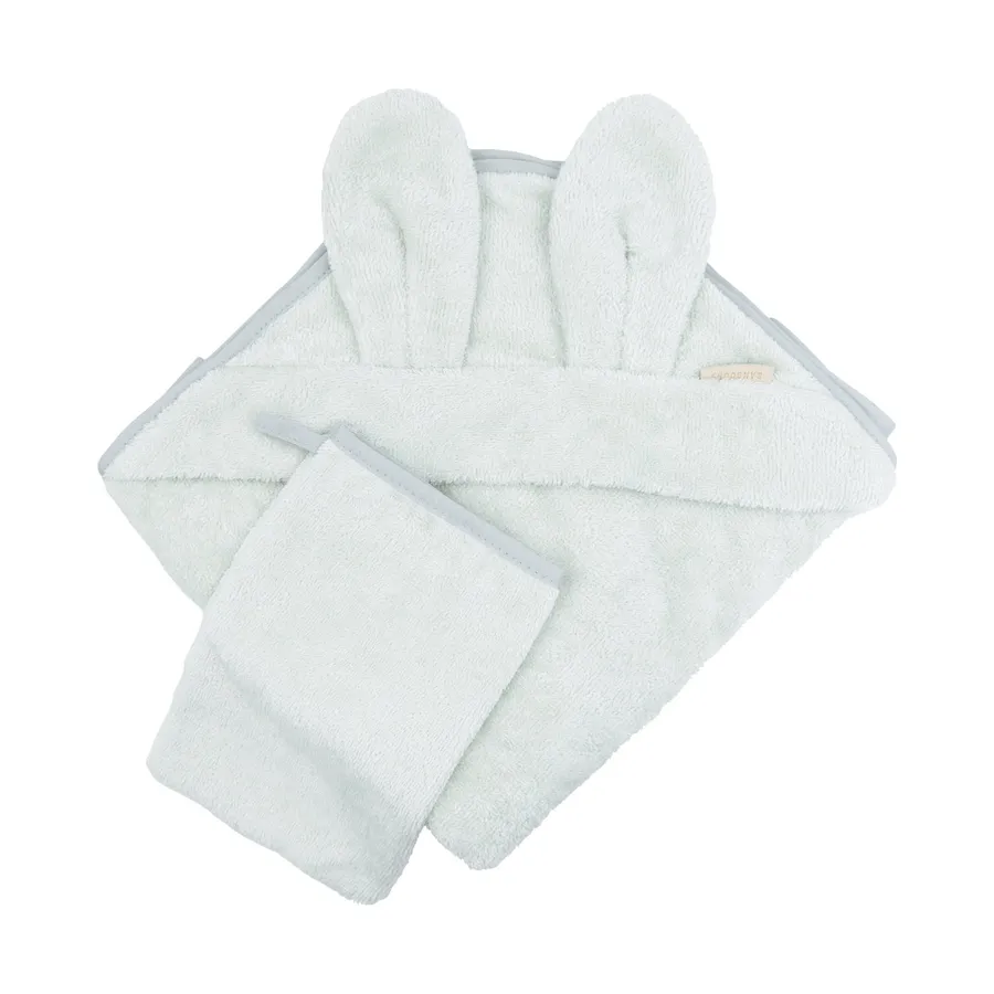 Bamboom New Born Badcape Met Oren + Washand - Sky Grey